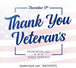 Vielen Dank Veteranen schreiben Phrasen auf amerikanischem Hintergrund. Veteran Tag USA-Banner, Honoring alle, die serviert. Vektorgrafik