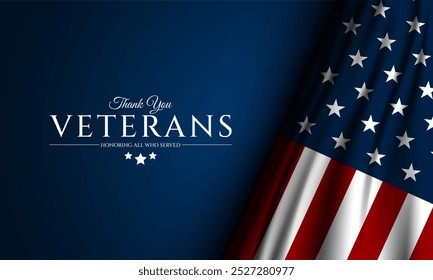 Thank you veterans, November 11, honoring all who served, American flags background vector illustration