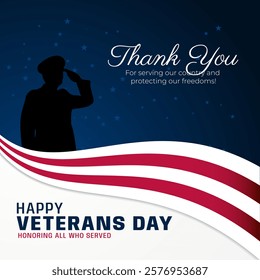 Thank you veterans, November 11, honoring all who served, American flags background vector illustration