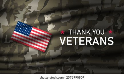 Thank you veterans, November 11, honoring all who served, American flags background vector illustration