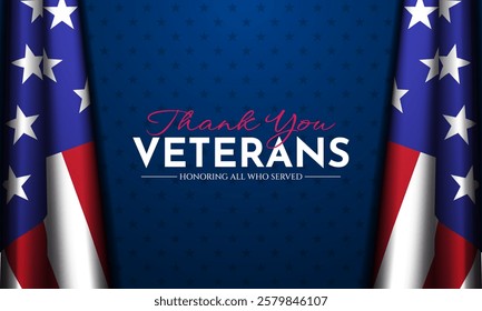 Thank you veterans, November 11, honoring all who served, American flags background vector illustration