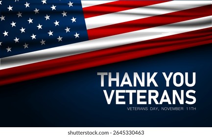 Thank you veterans, November 11, honoring all who served, American flags background vector illustration