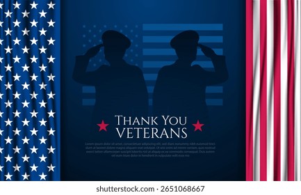 Obrigado veteranos, 11 de novembro, honrando todos que serviram, Bandeiras americanas ilustração vetorial de fundo