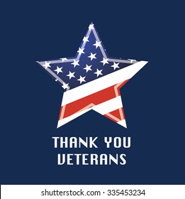 Thank you veterans quote with american star isolated on blue