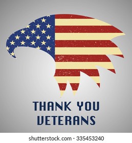 Thank you veterans quote with american eagle isolated on gray