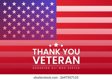 Thank You Veterans Vector Background with American Flag for US Veterans Day Greeting Card Design
