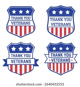 Thank You Veterans Vector Badge Set, Veterans day badges collection in a flat design