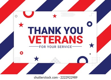 Thank you Veterans for your service Editable banner design in red and blue color. Honoring Veterans concept patriotic design wallpaper