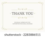 Thank you vintage card antique frame golden flower curly ornate line design template vector illustration.