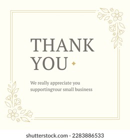 Thank you vintage card business support greeting message floral frame line design template vector