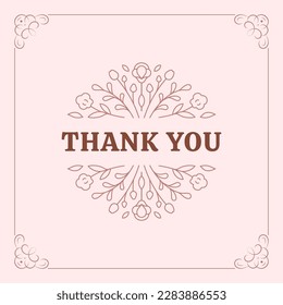 Thank you vintage card flourish botanical plant antique curved frame line design template vector