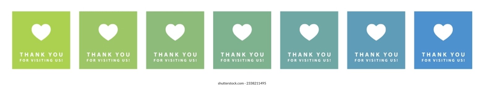 Thank you for visiting us labels, green and blue tones backgrounds, stickers set