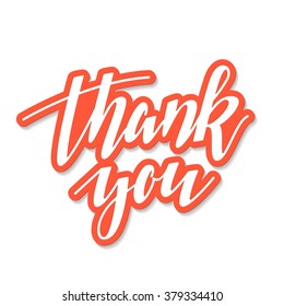 Thank You volumed vector hand written lettering on white background with orange outlines. Thanksgiving day concept