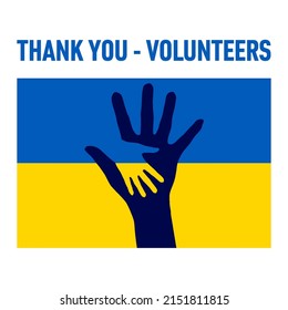 Thank You - Volunteers Creative Concept with Two Hands Silhouette on the Background of Ukrainian Flag Symbolizing Help, and Support to Ukraine