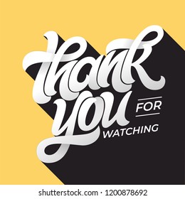 THANK YOU FOR WATCHING retro typography. Lettering in flat style with long shadow in vintage colors. Editable vector template for banner, poster, message, post. Vector illustration. EPS10