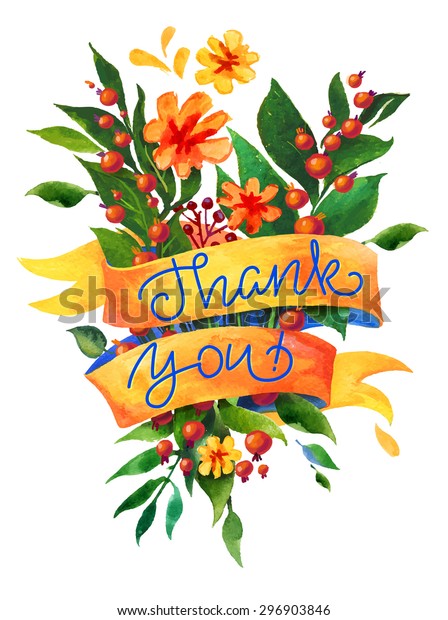 Thank You Watercolor Flower Card Beautiful Stock Vector Royalty