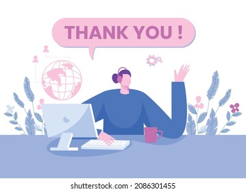 Thank you website page illustration concept vector, web support page design