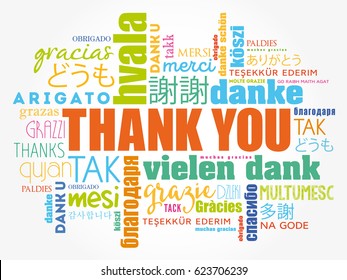 Thank You Word Cloud art background, all languages, multilingual for education or thanksgiving day