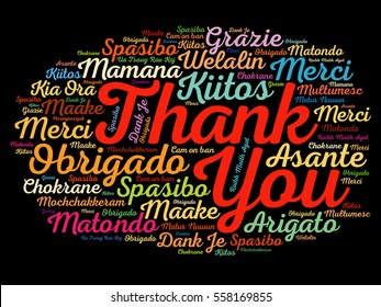 Thank You Word Cloud background, all languages, multilingual for education or thanksgiving day