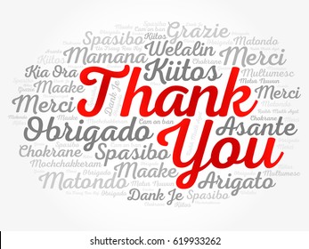 Thank You Word Cloud background, all languages, multilingual for education or thanksgiving day