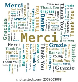 Thank You Word Cloud in Different Languages - 5 Languages, English, French, German, Spanish and Italian - Vector