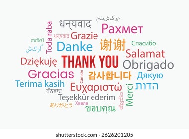 Thank you word cloud in different languages background concept