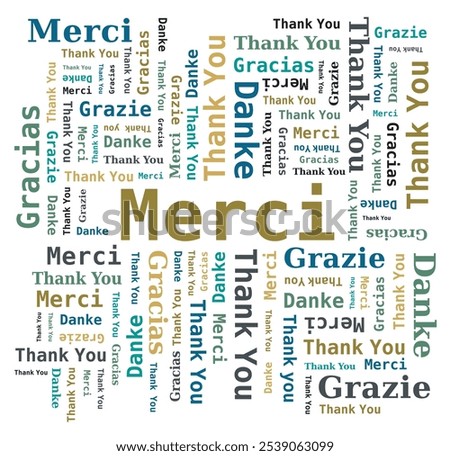 Thank You Word Cloud in Different Languages - 5 Languages, English, French, German, Spanish and Italian - Vector