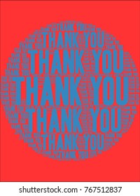 Thank You word cloud on a red background. 