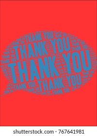 Thank You word cloud on a red background. 