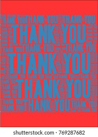 Thank You word cloud on a red background. 