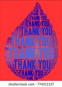 Thank You word cloud on a red background. 