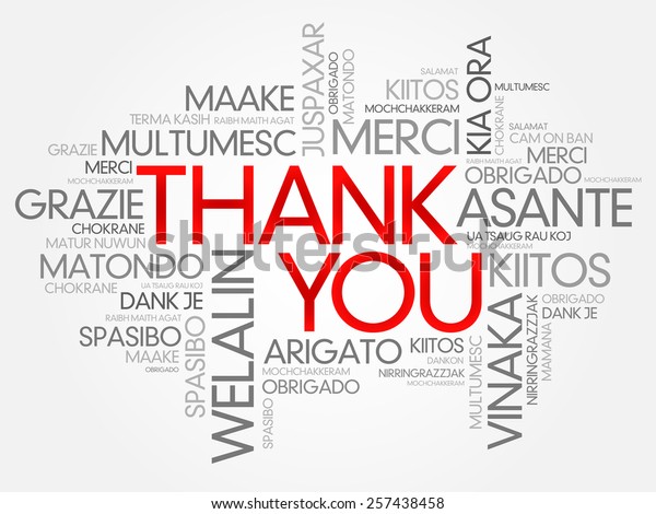 Thank You\
Word Cloud vector background, all\
languages