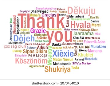 Thank You Word Collection in Different Languages around the World in Different Colors Vector Illustration