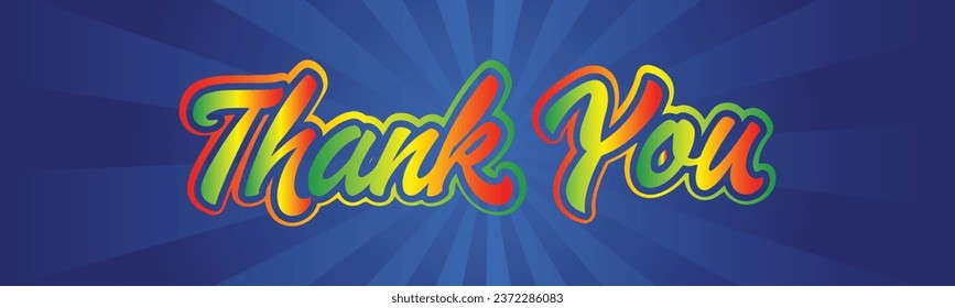 Thank You Word Design, Calligraphy Rainbow Color text word and Blue Sunset Style Background, Vector Illustration Abstract Editable image
