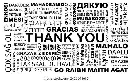 Thank you word in different language background. International Thank You word banner