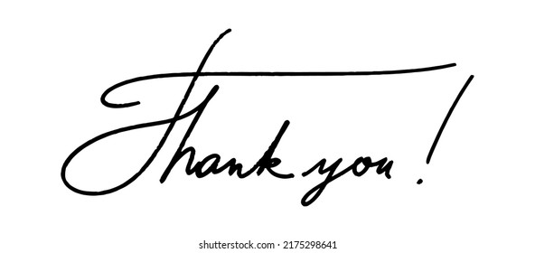 Thank you word with an exclamation point. Written in a free hand. The handwriting is black on white. Vector illustration of gratitude isolated.