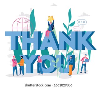 Thank you word with happy business people. Vector illustration for web banner, infographics, mobile.