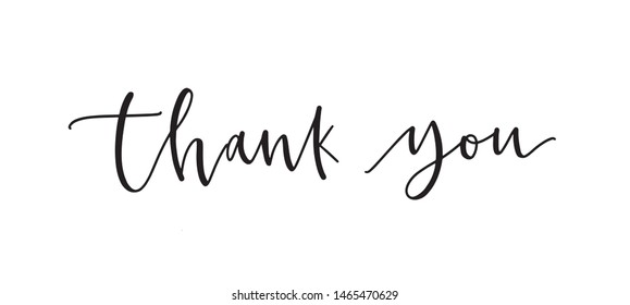 Thank You Word Or Message Written With Cursive Calligraphic Font Or Script. Elegant Lettering Handwritten On White Background. Stylish Decorative Design Element. Monochrome Vector Illustration.