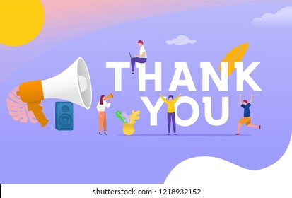 Thank you word, people shouting on megaphone 
 with thank you word vector illustration concept, can use for, landing page, template, ui, web, mobile app, poster, banner, flyer