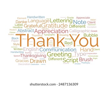 Vielen Dank WordCloud Vorlage. Begrüßungskonzept Vektorgrafik Hintergrund.
