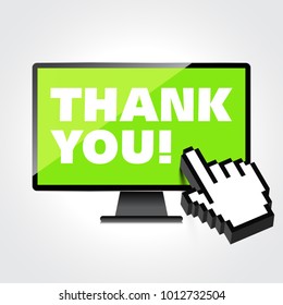 Thank you words display on High-quality computer display, monitor screen.