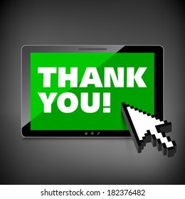 Thank you words display on High-quality tablet screen.