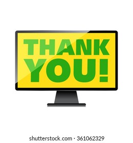 Thank you words display on High-quality computer display, monitor screen.