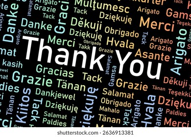 Thank you words in many languages. Different international language thank you word collage.