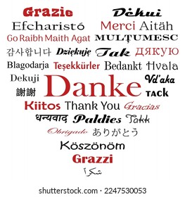 Thank you in Worldwide languages. Vector lettering in Heart shape. White back.
German Danke and all other Text are meaning Thank you in English.