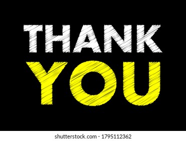 THANK YOU writing text on black chalkboard. vector illustration