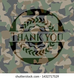 Thank you written on a camouflage texture. Vector Illustration. Detailed.