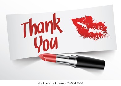Thank You written on note by lipstick with kiss, vector