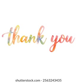 "Thank You" written in a vibrant rainbow watercolor style. This cheerful and expressive design is perfect for thank you cards, notes, and other expressions of gratitude.