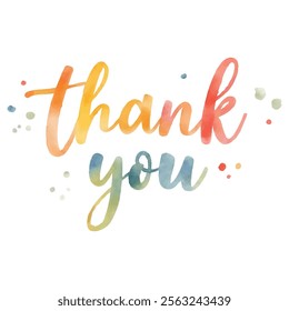 "Thank You" written in a vibrant rainbow watercolor style with colorful splatters. This cheerful and expressive design is perfect for thank you cards, notes, and other expressions of gratitude.
